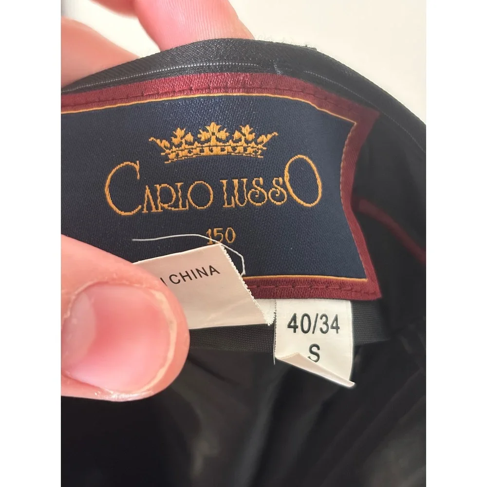 Carlo Lusso Mens Charcoal Grey Pinstripe 2 Button Suit Set Size 40S Blazer Pant